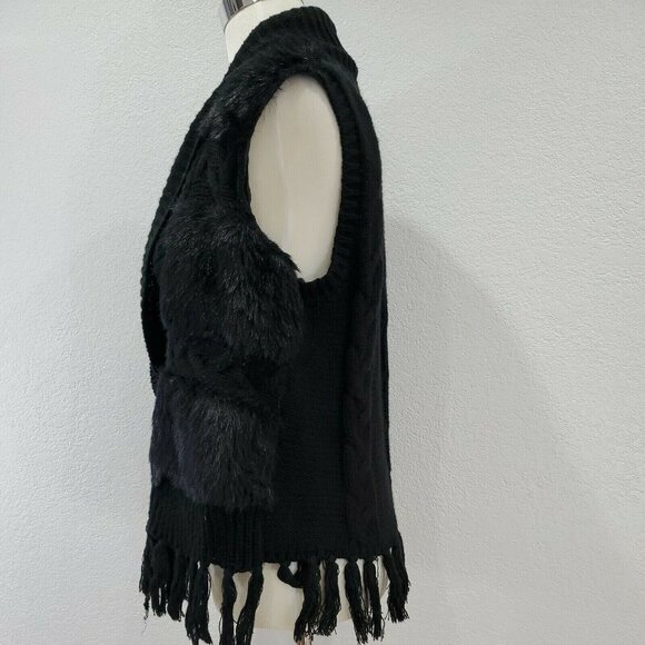 love lola Sweater Womans L Sleeveless Vest Knitted Faux Fur Fringed Black Front - Picture 6 of 12